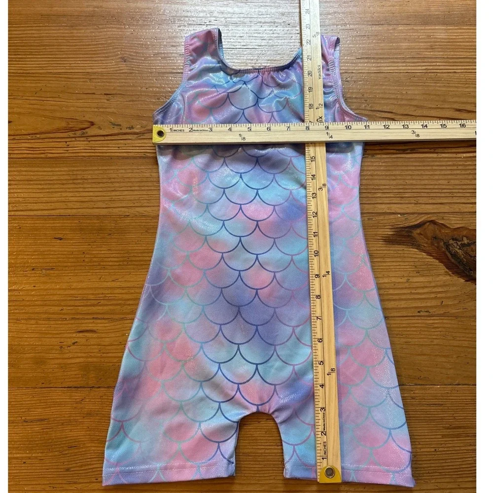Mermaid Biketard Kids Pink Blue Purple‎ Shimmer Scale Print SIZE 130